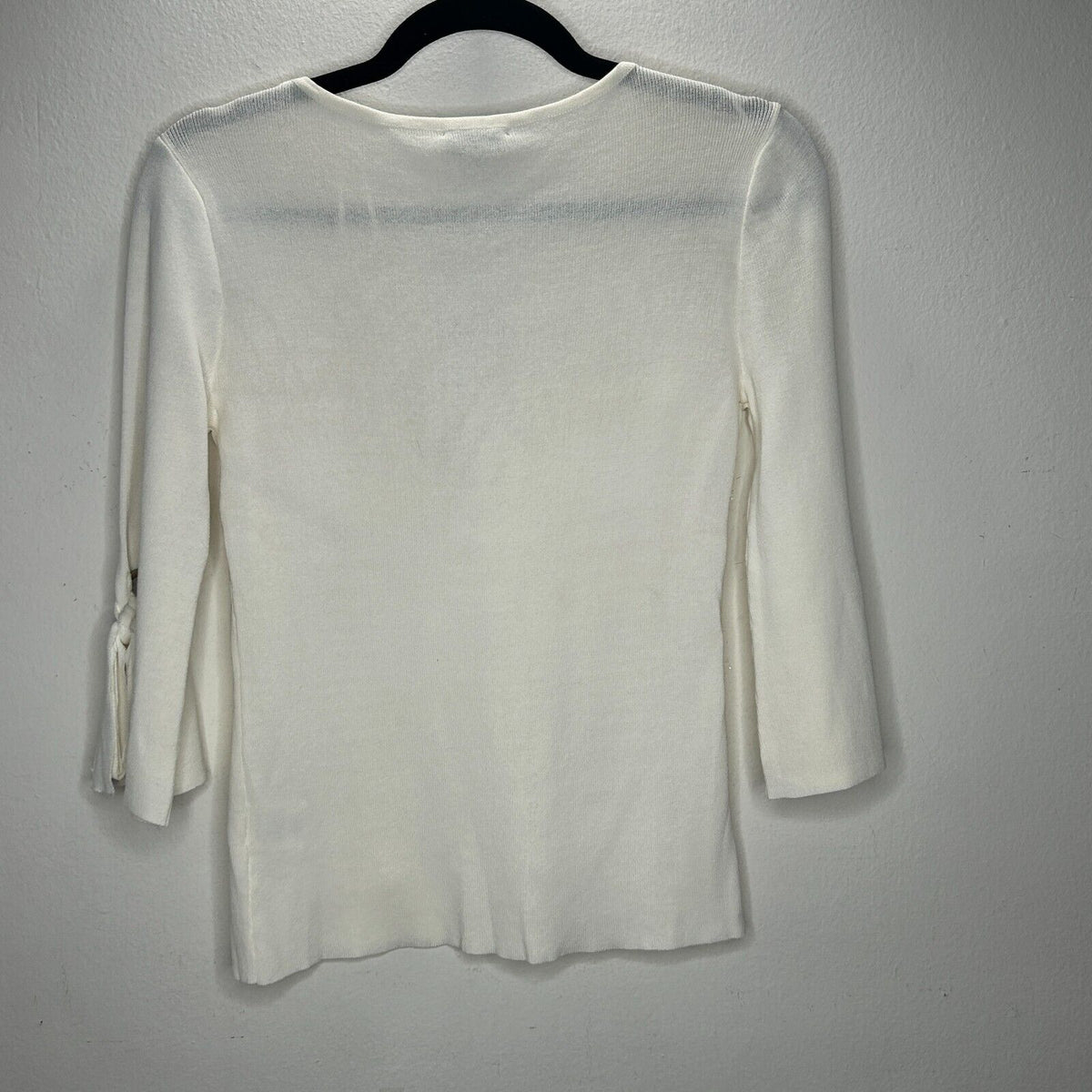 NWT Olivia Warren Off-White Round Neck 3/4 Grommet Tie-Sleeve Sweater Small