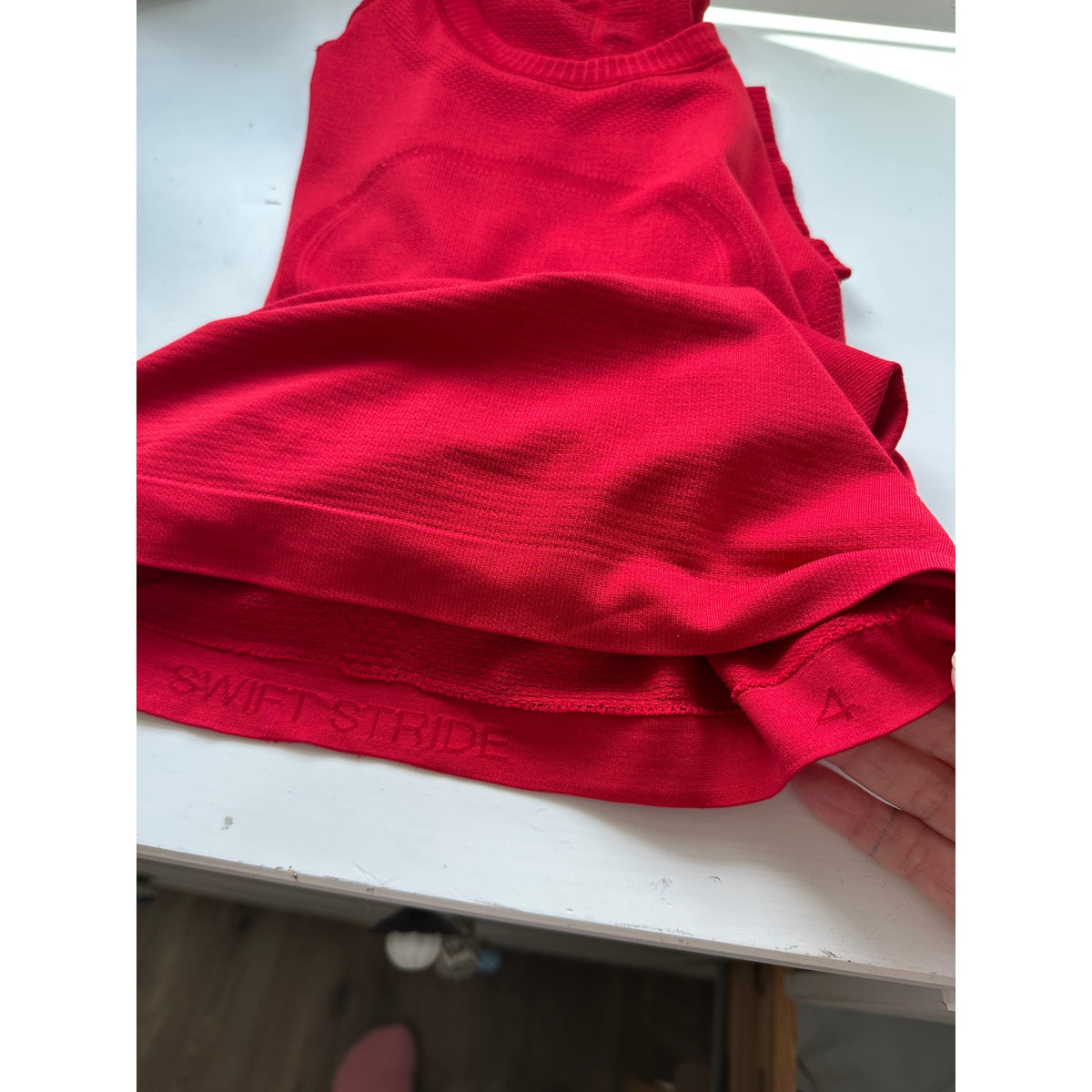 Lululemon Red Crush The Distance Swift Stride Short Sleeve Longline Top