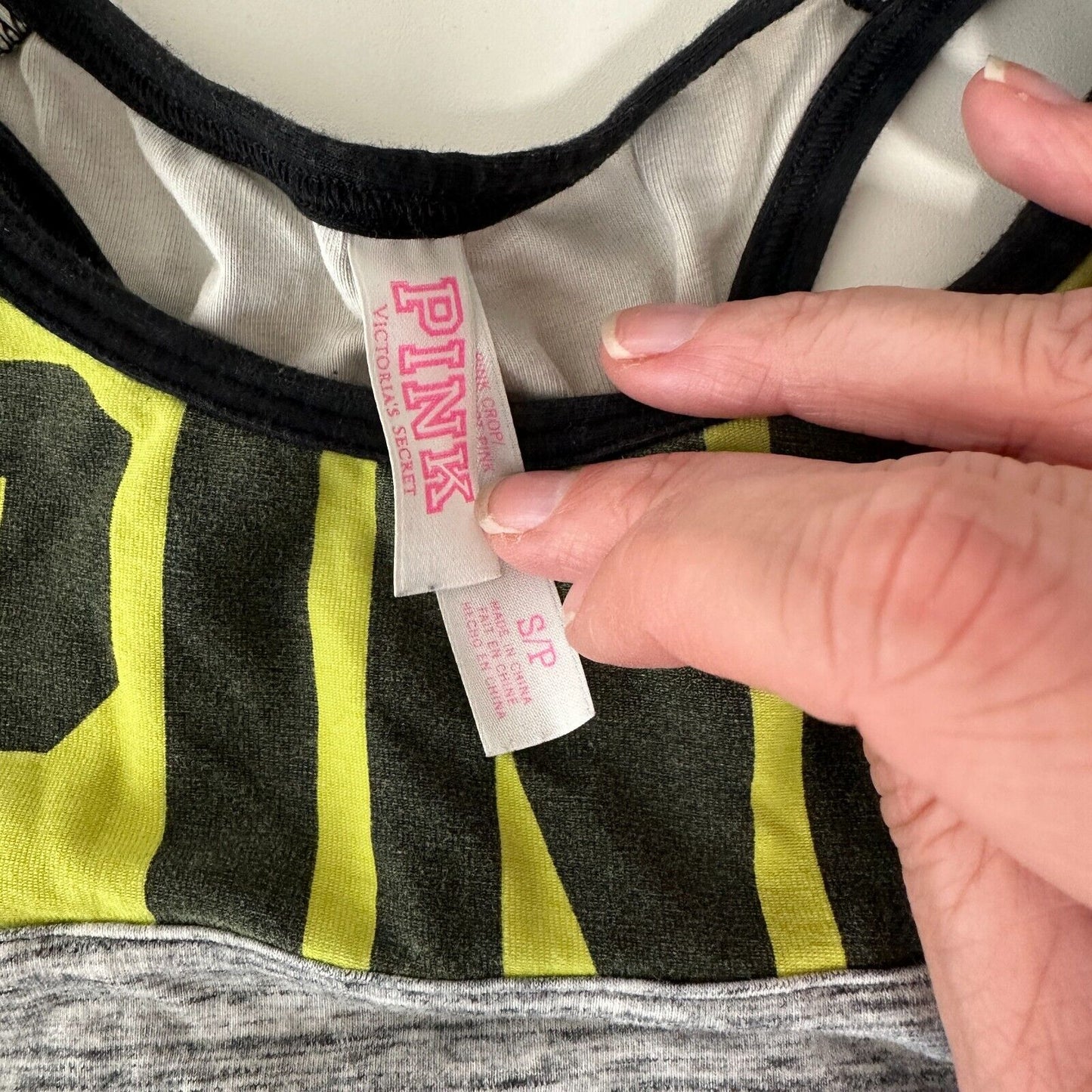 Victoria Secret Pink Gray White Yellow Black Logo Racerback Sports Bra S