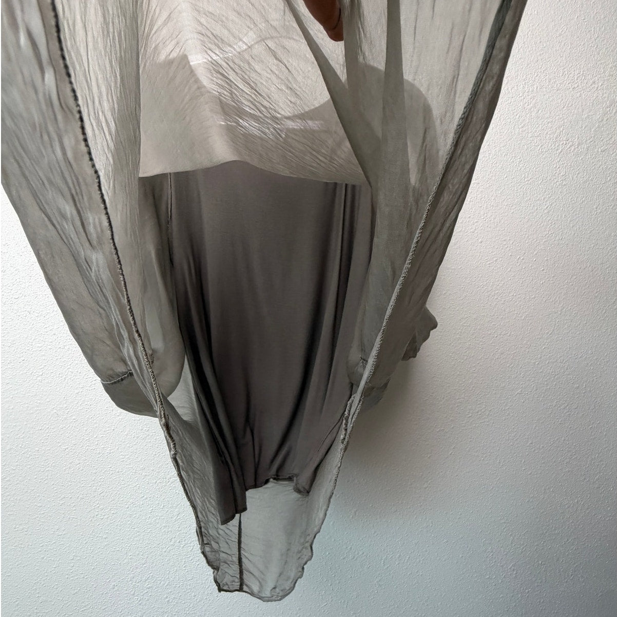 Kahili Taupe Martina Silk Top Sheer Chiffon Overlay Blouse O/S