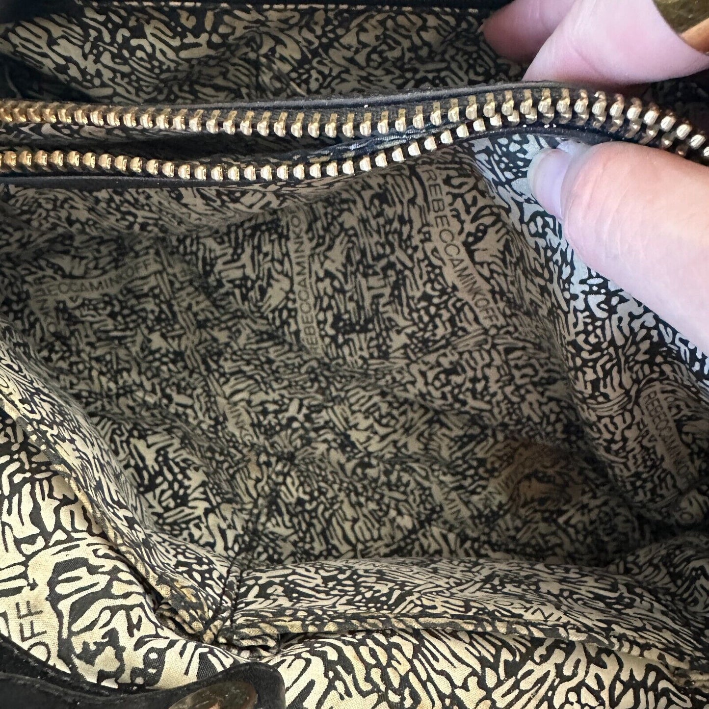 Rebecca Minkoff Black Leather Shoulder Bag Purse with Gold Hardware Chain Strap