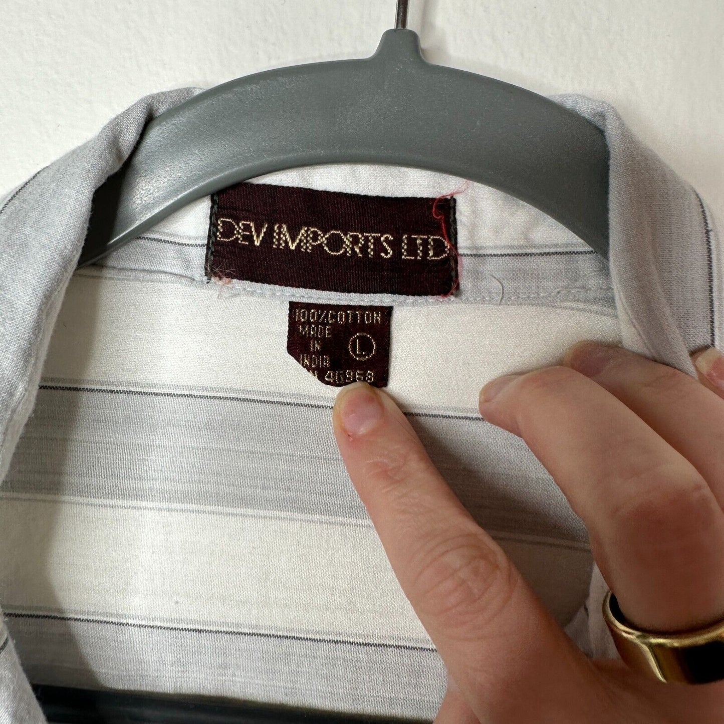 Dev Imports Men's Casual Short Sleeve Button Down White Gray Stripe Polo Shirt L