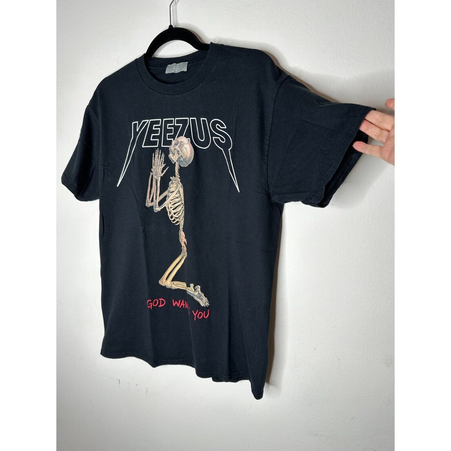 Yeezus Black God Wants You Kneeling Skeleton Graphic Short Sleeve Unisex Tee XL