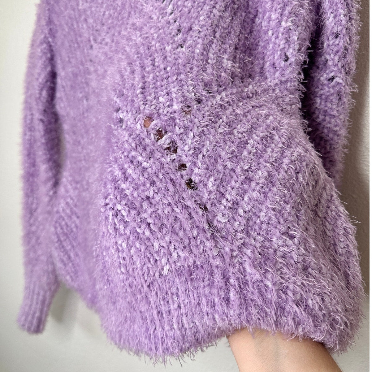 Aqua Light Purple Fuzzy Loose Knit Mock Neck Long Sleeve Sweater S