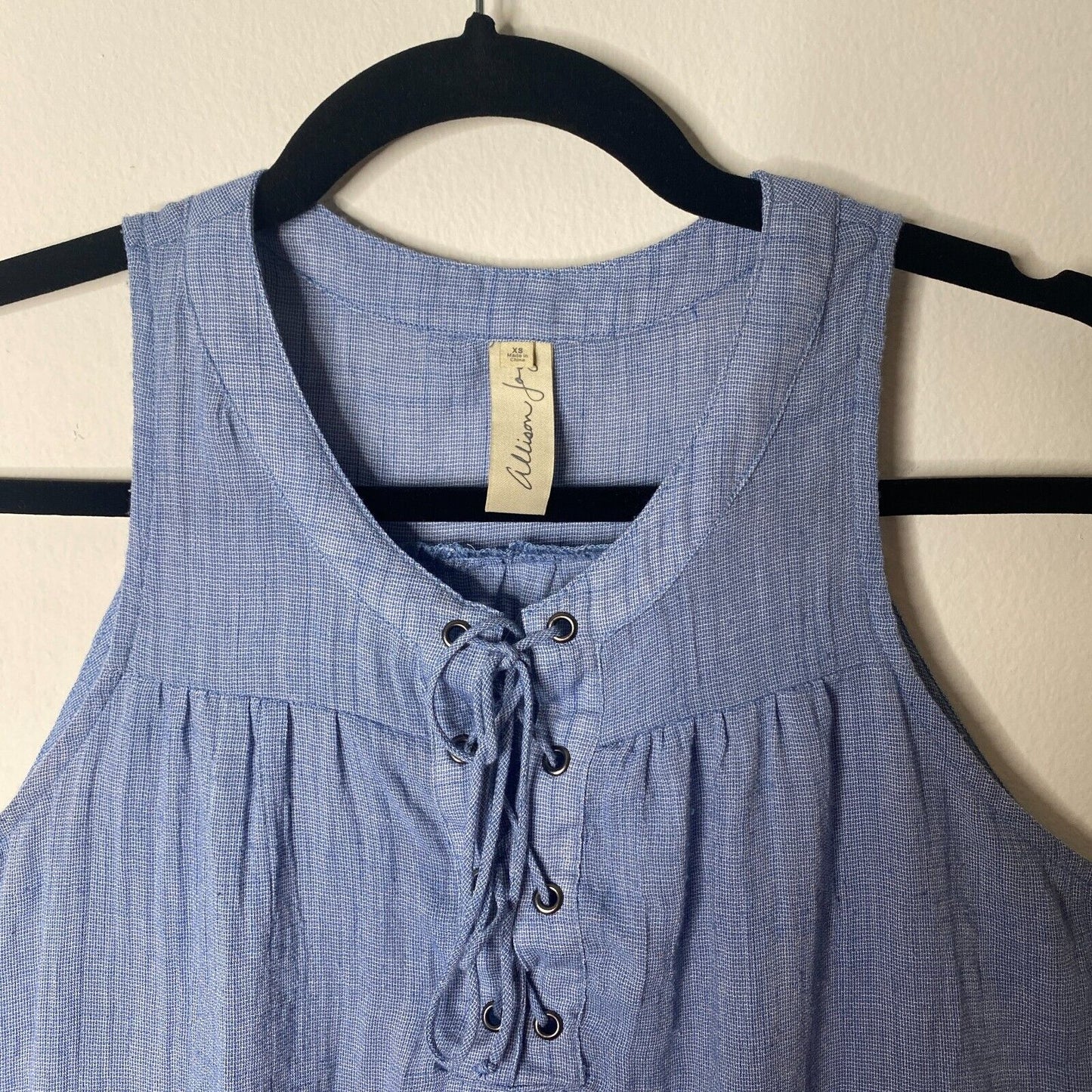 Allison Joy Blue Front Lace-Up Curved Hem Sleeveless Flowy Tank Top Blouse XS