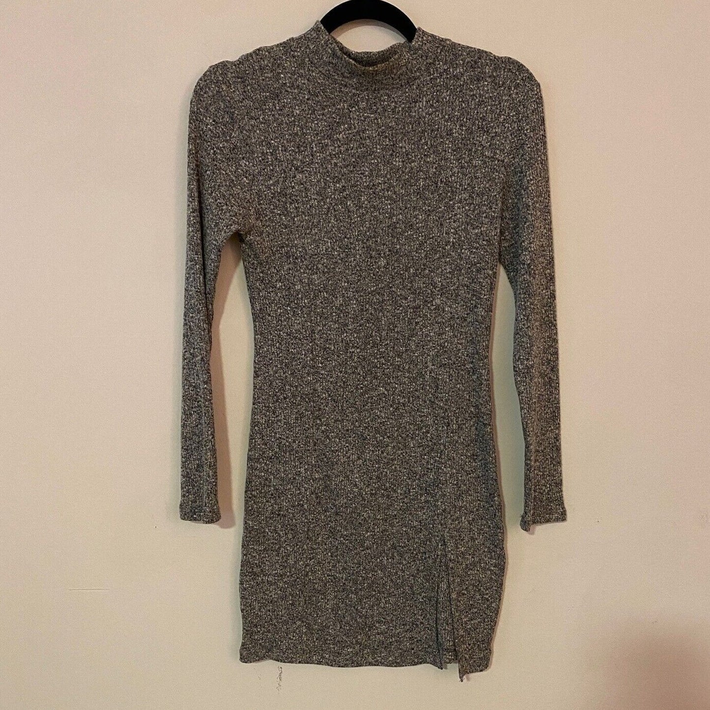 Better Be Marled Grey Knit Mock Neck Long Sleeve Split Front Bodycon Mini M