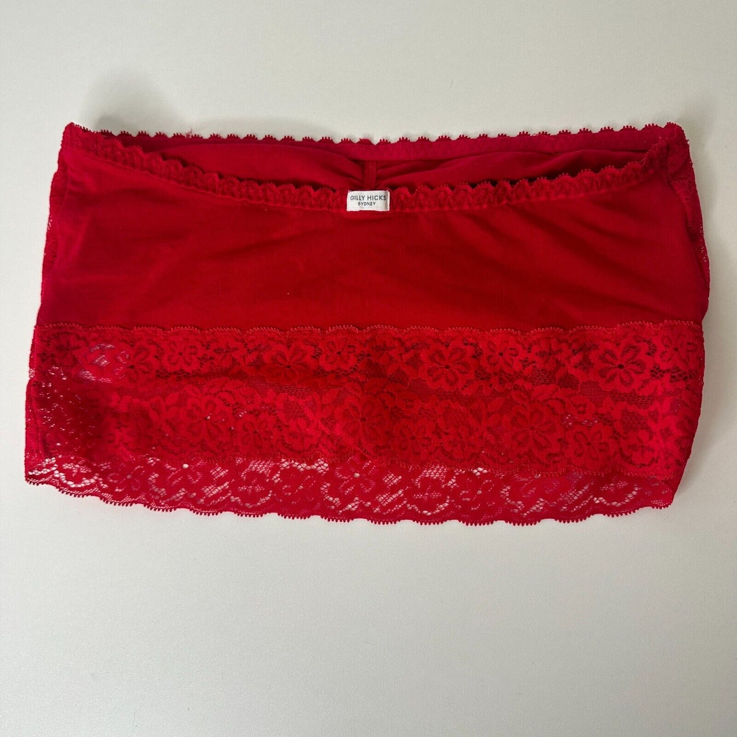 Gilly Hicks Bright Red Lace Design Stretch Relaxed Bandeau Top Large