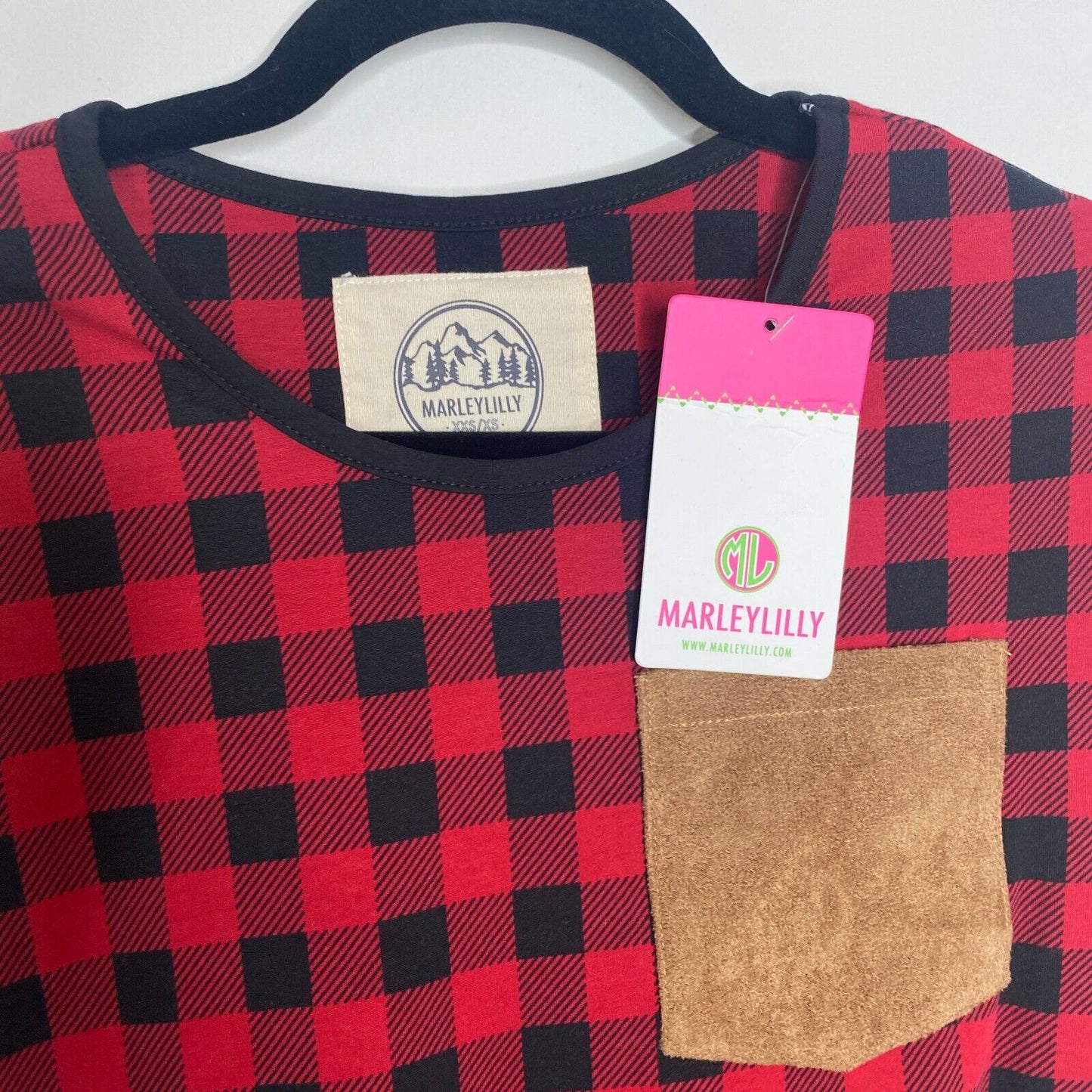 NWT Marleylilly Red & Black Buffalo Plaid Front Pocket Long Sleeve Flannel Tunic