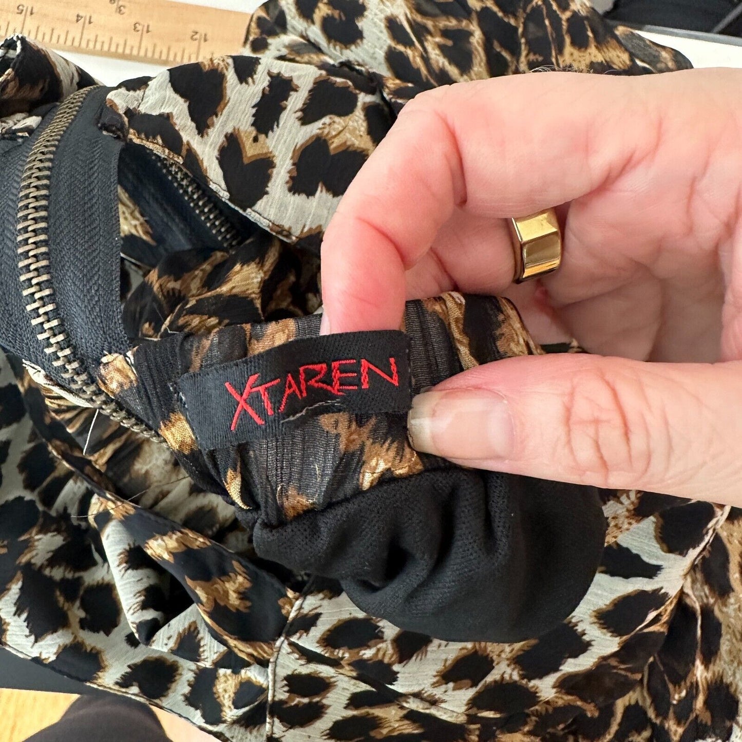 Xtaren Cheetah Print Strappy Hi-Low Open Side Sweetheart Neck Zip Back Dress S