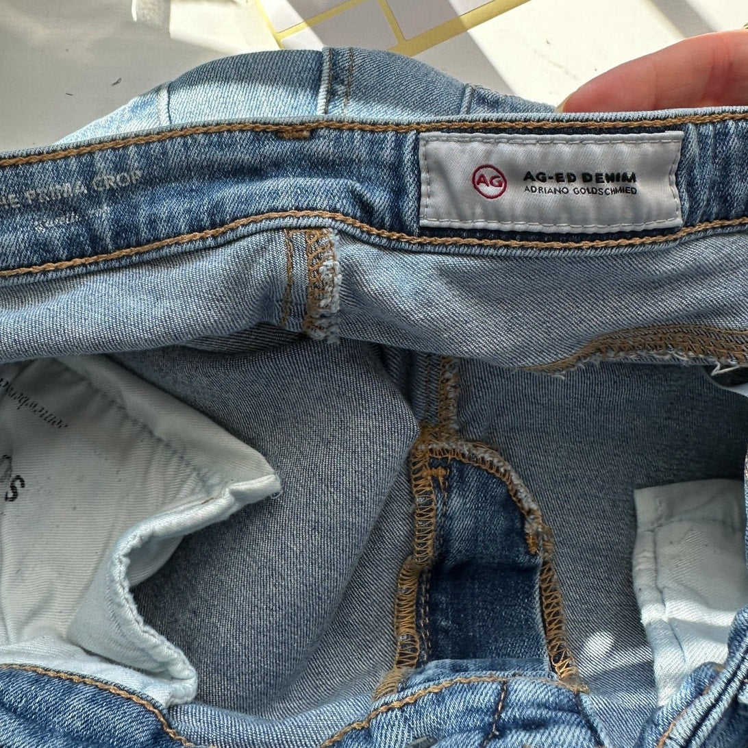 AG Prima Crop Cigarette Jeans Medium Wash Whiskered Size 32R
