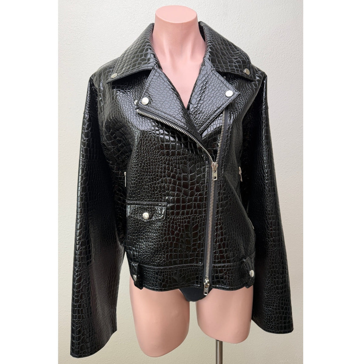 Stand Studio Imani Womens US 8 Black Croc Moto Jacket