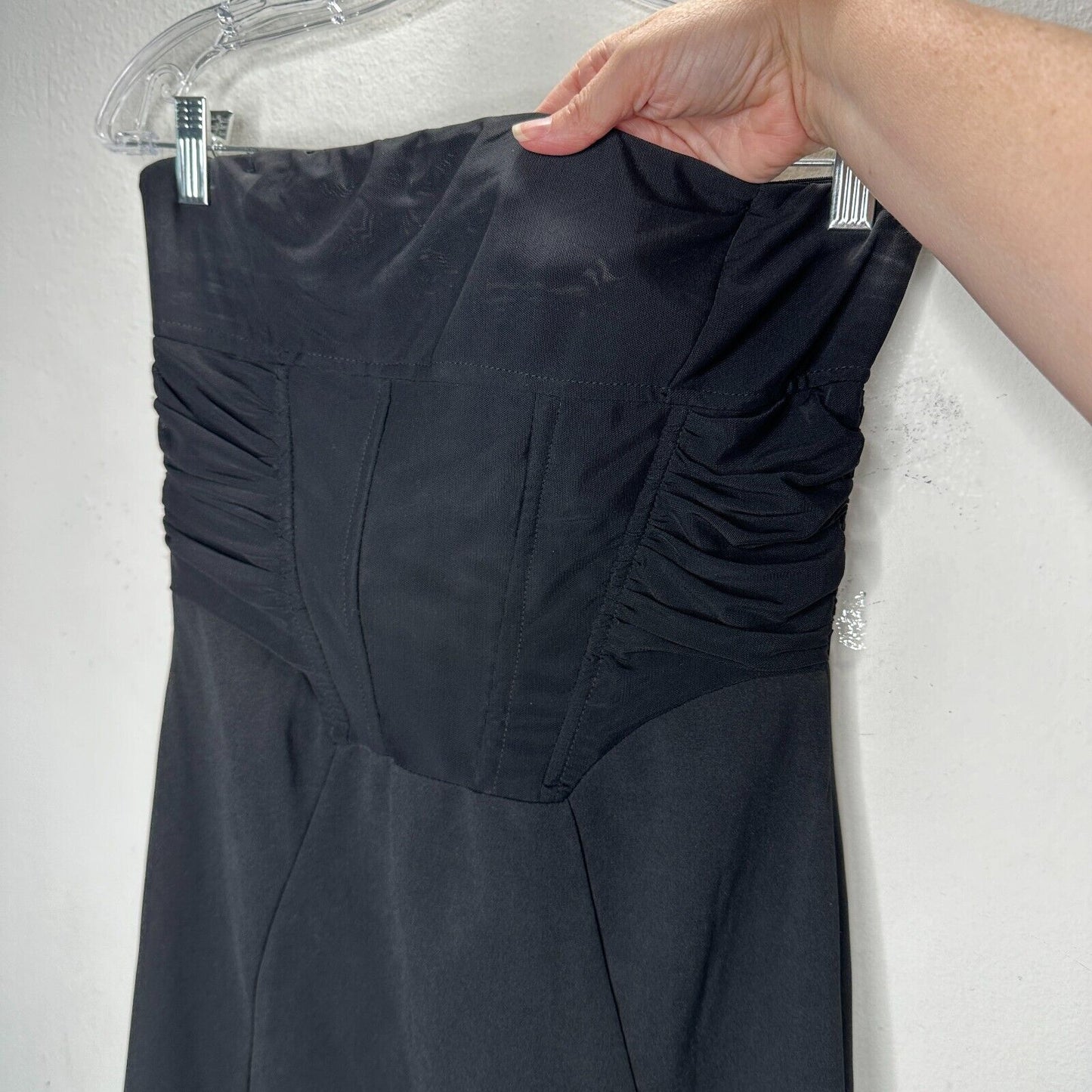 Klesis Black Kori Strapless Midi Feathered Bottom Boned Corset Zip Back Large