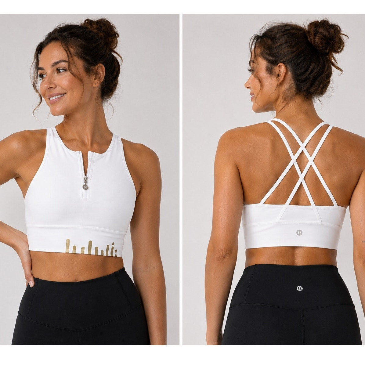 Lululemon White High Neck Energy Sports Bra Long Line Zip Special Edition 6