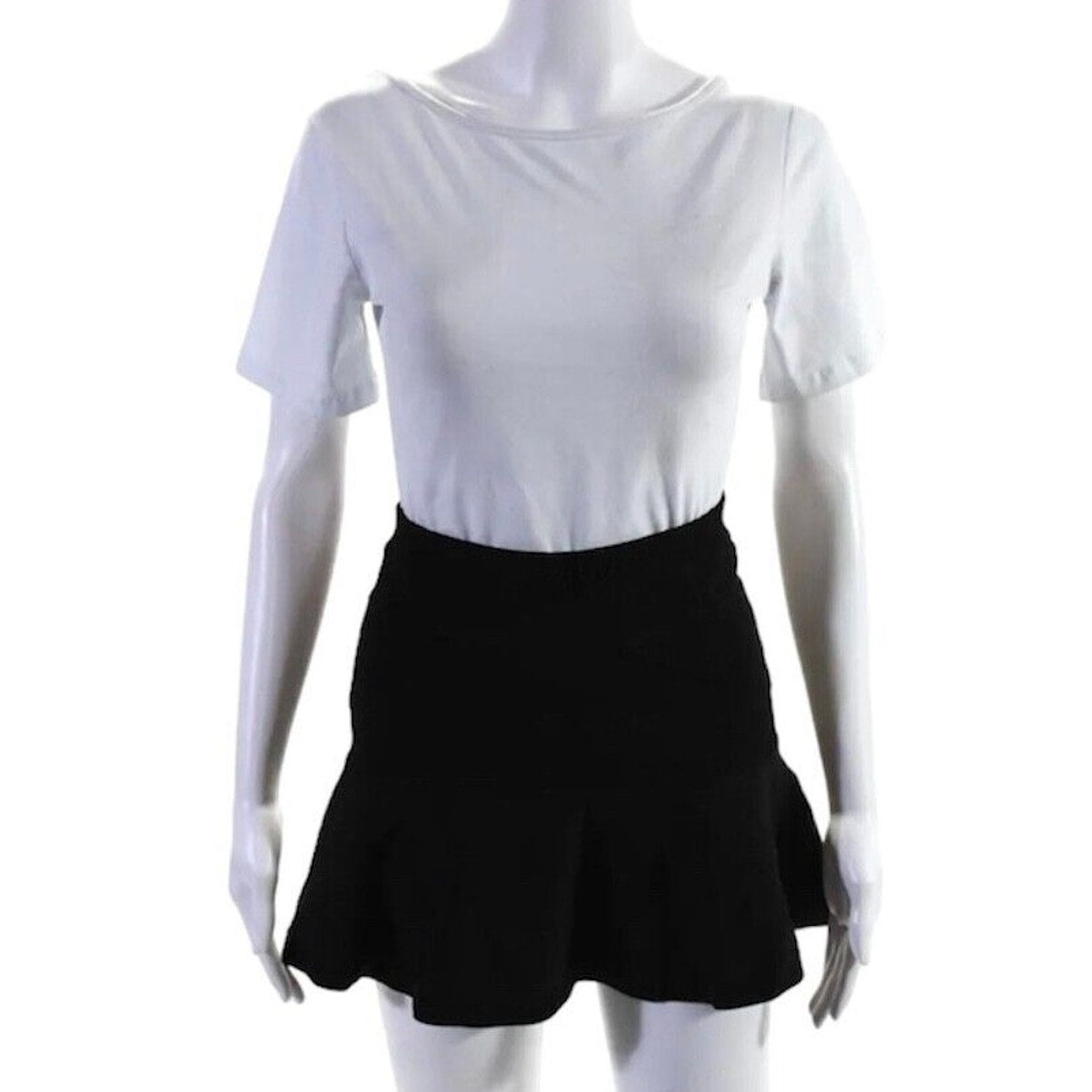 A.L.C. Jet Black A-Line Elastic Waist Knit Bandage Stretch Ruffle Flare Mini S