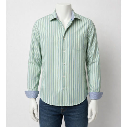 Bugatchi Shaped Fit Stripe Button Front Shirt Green Men’s L