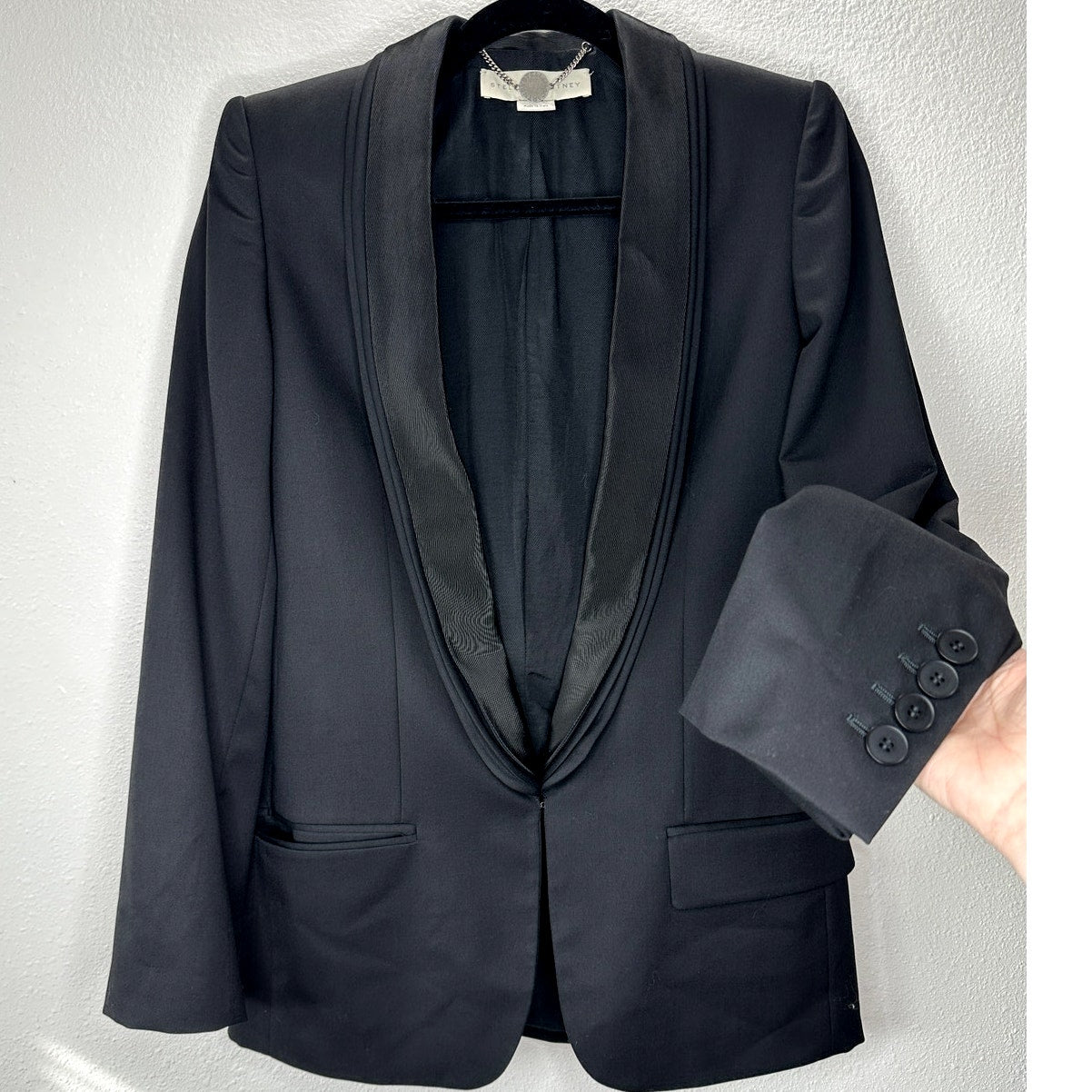 Stella McCartney Black Triple Pleat Satin Lapel Tuxedo Blazer 40 / 10