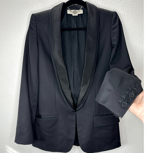 Stella McCartney Black Triple Pleat Satin Lapel Tuxedo Blazer 40 / 10