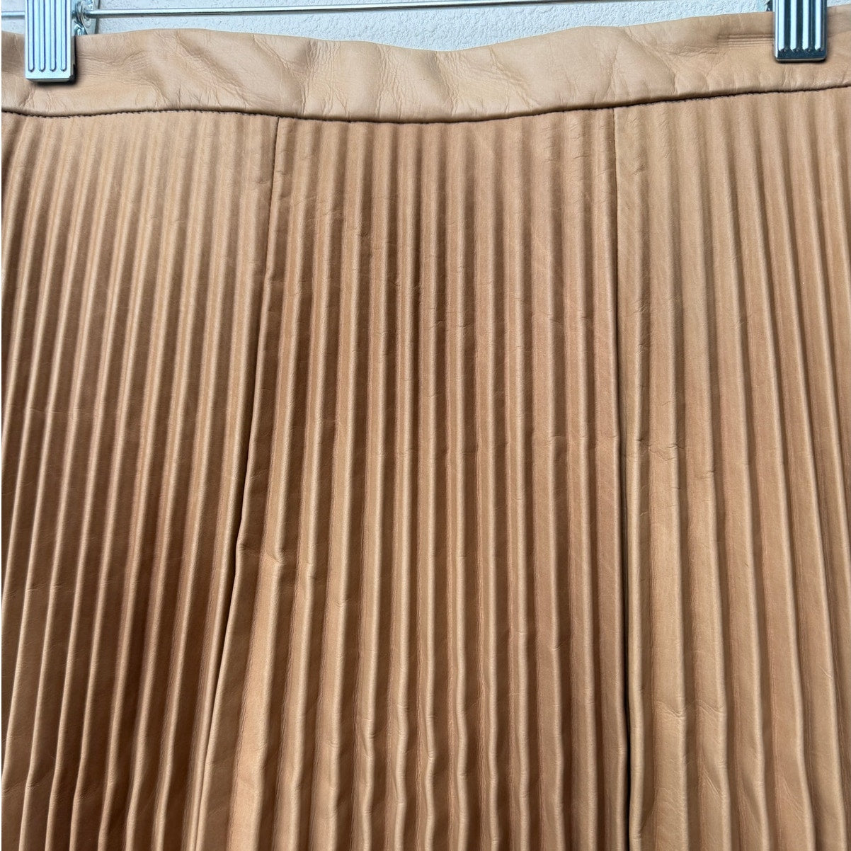 August Getty Atelier Accordion Pleat Leather Maxi Skirt Tan Women's US 4