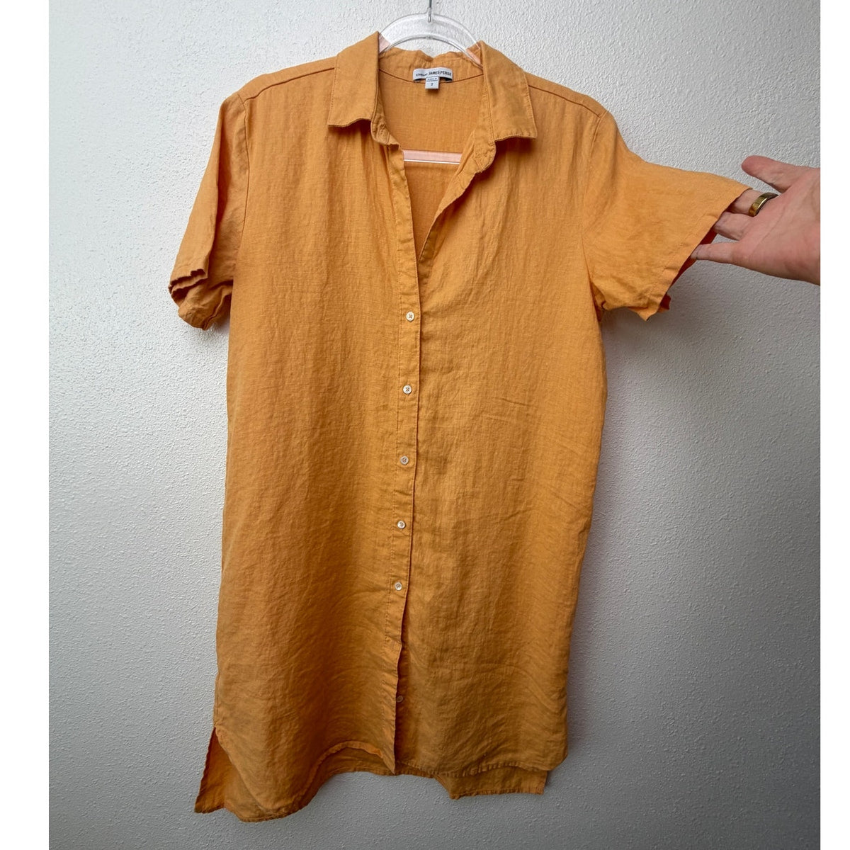 James Perse Mustard Gold Linen Button Front Shirt Dress Women's US M