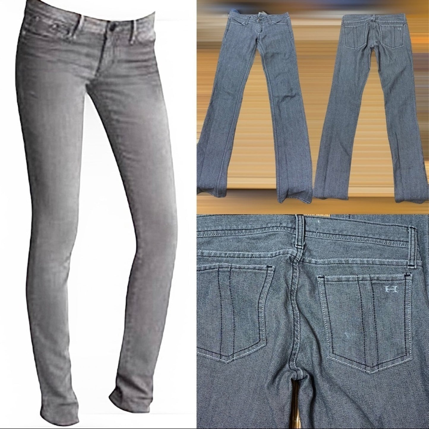 Vintage Y2K Habitual Gray Black Low Rise Straight Skinny Denim Jeans 25