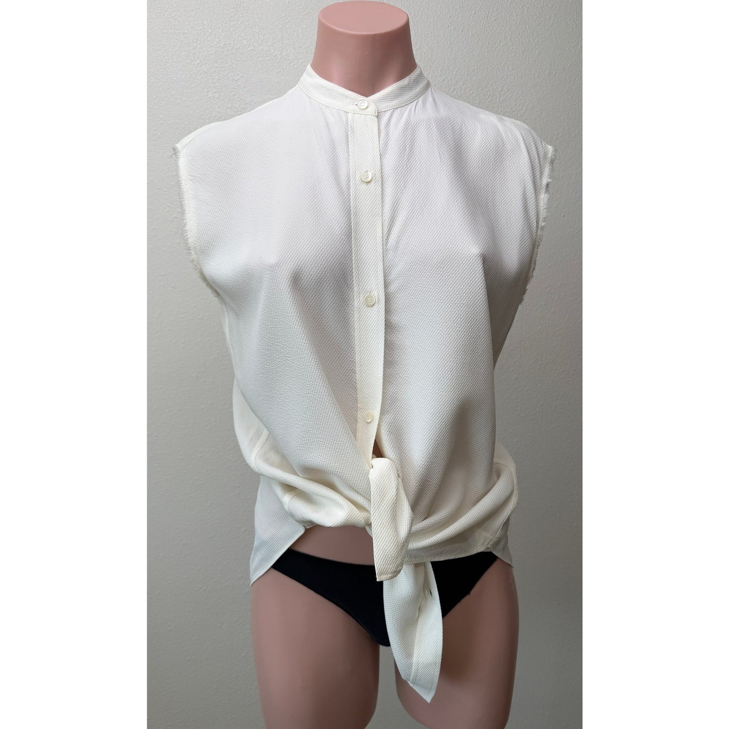 Helmut Lang Ivory Tie Back Sleeveless Blouse US S