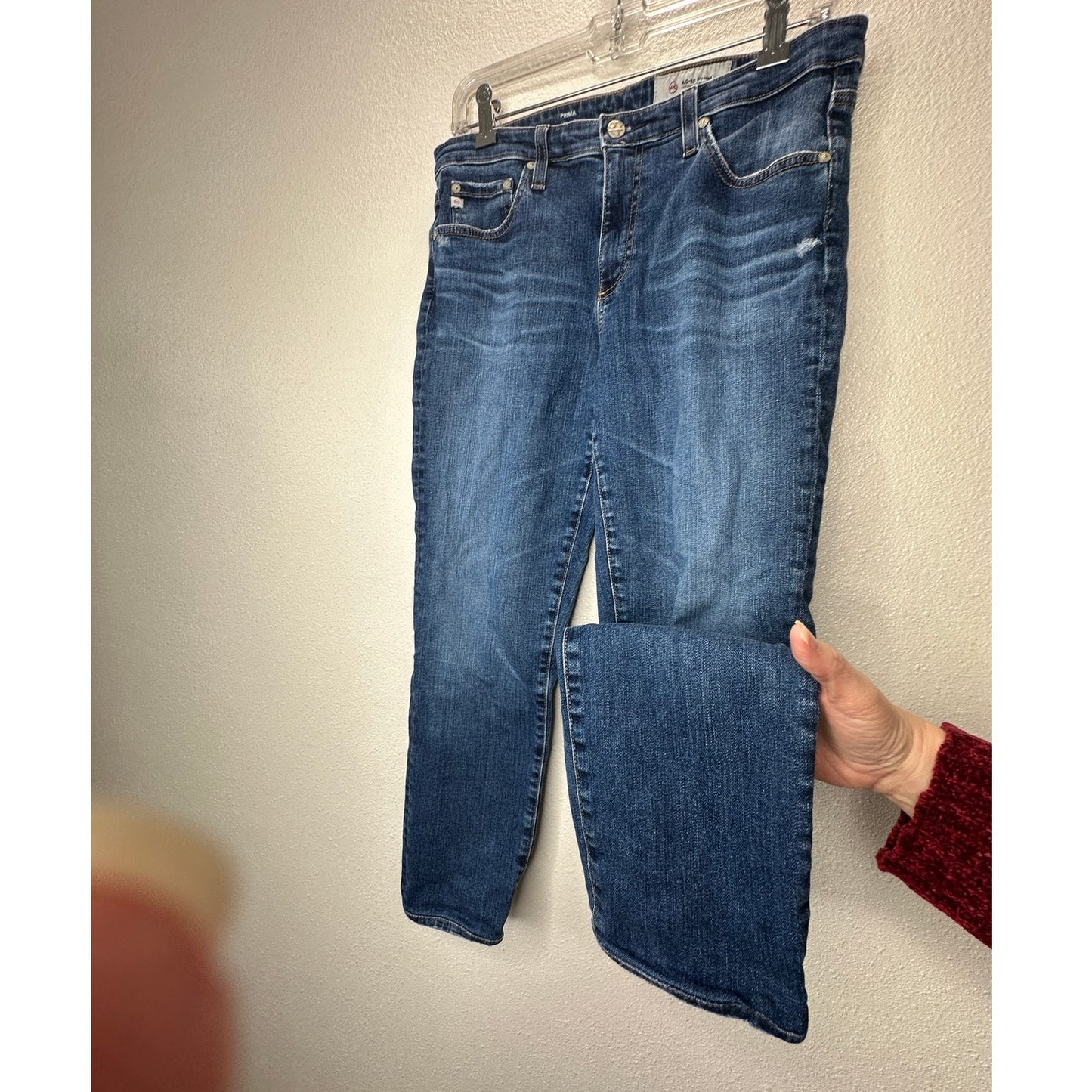 AG Medium Dark Wash Prima Cigarette Leg Whiskered Jeans 30R