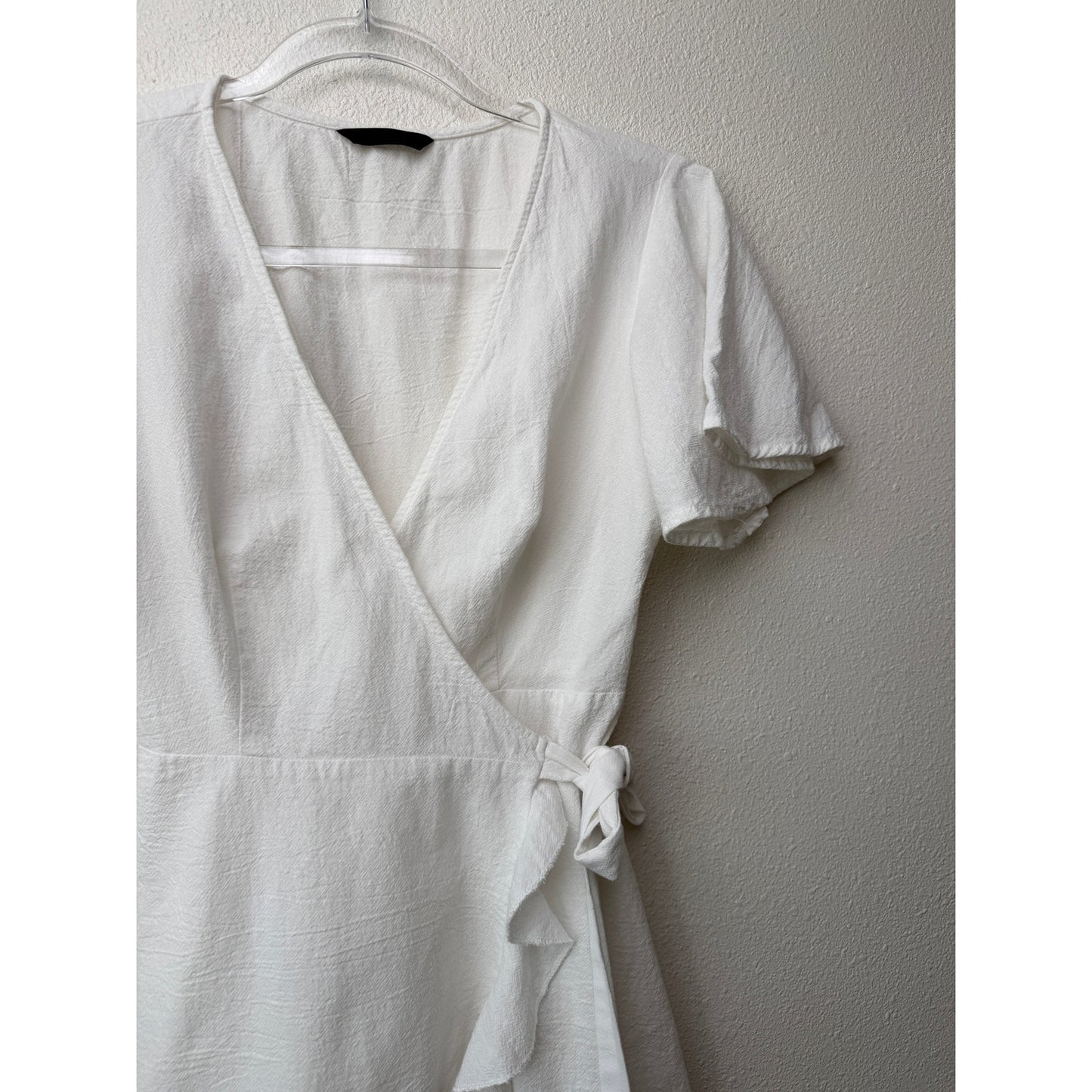 SHEIN White Cotton Wrap Mini Dress Short Sleeve Ruffle Hem Women's S