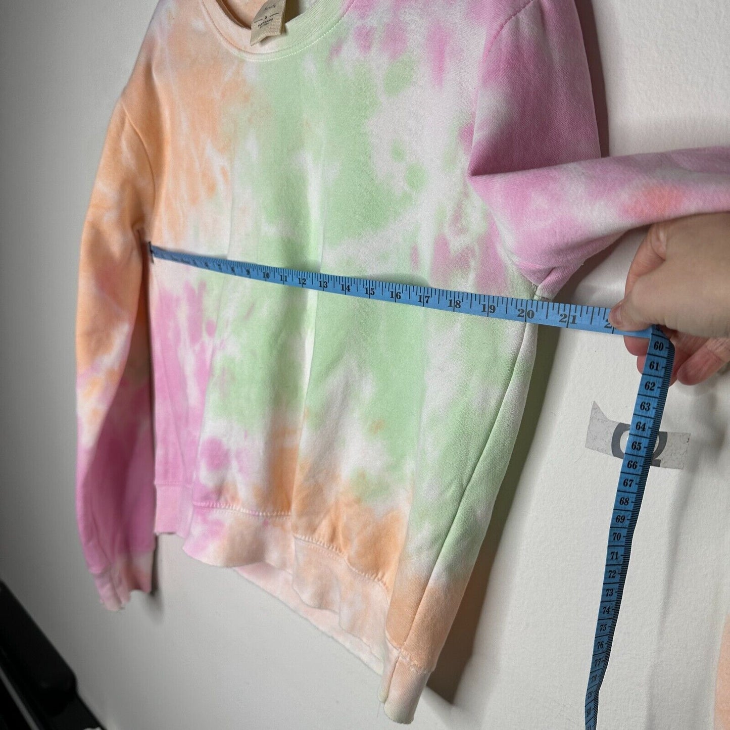 Southern Spirit Pale Sherbet Pink Green Tie Dye Long Sleeve Crew Sweatshirt S