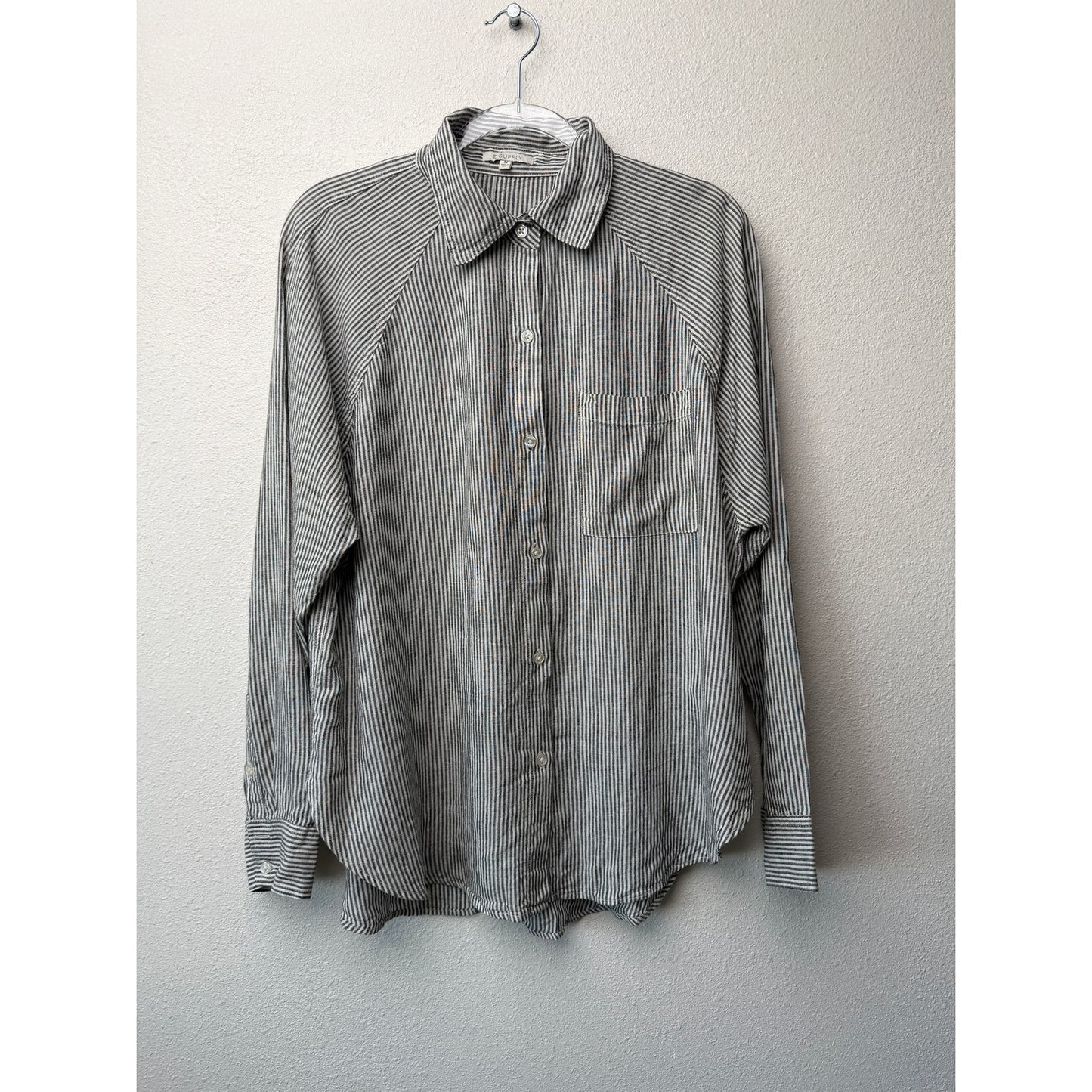 Z Supply The Perfect Line Stripe Linen Shirt Womens M