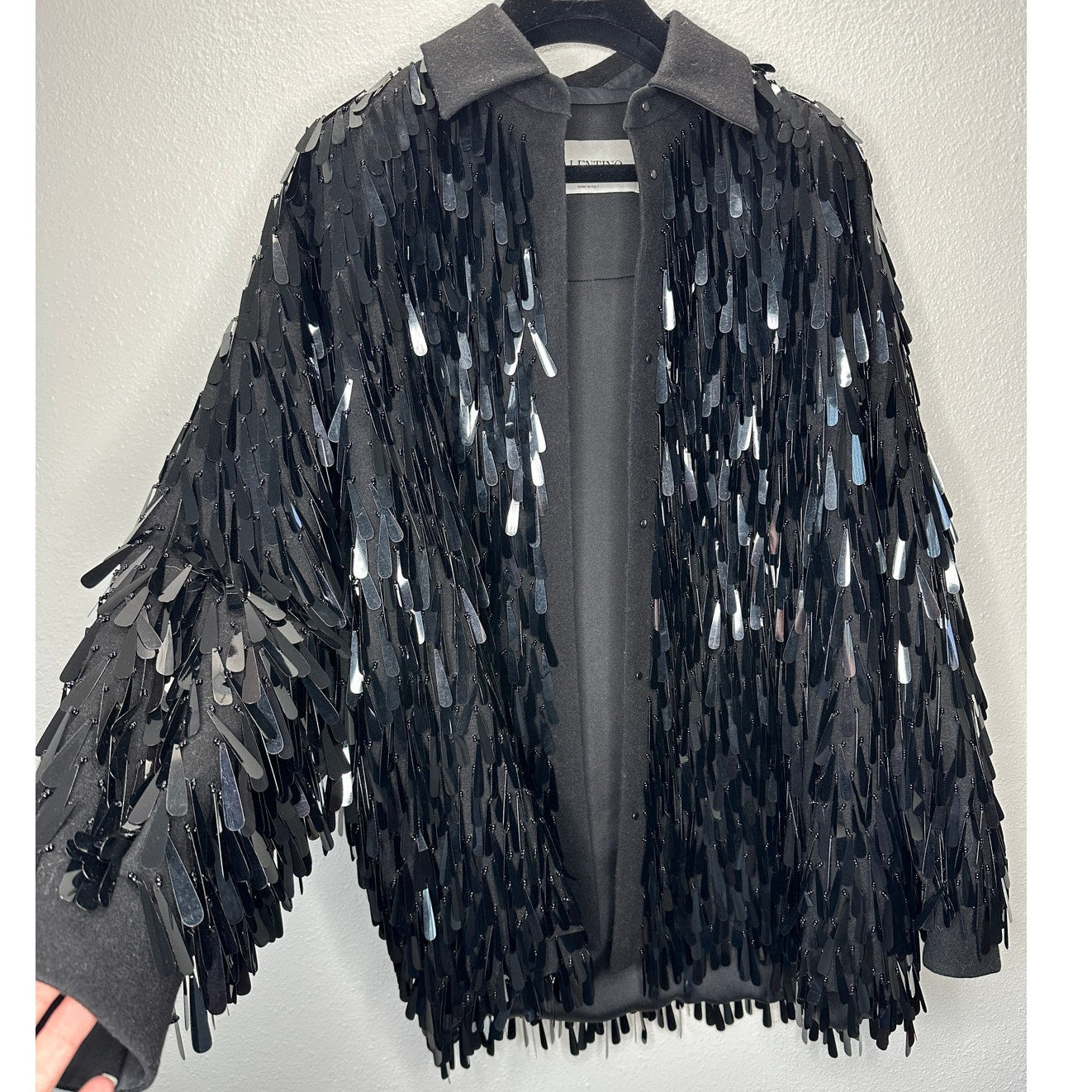 Valentino Garavani Black Sequin Fringe Shirt Jacket Medium