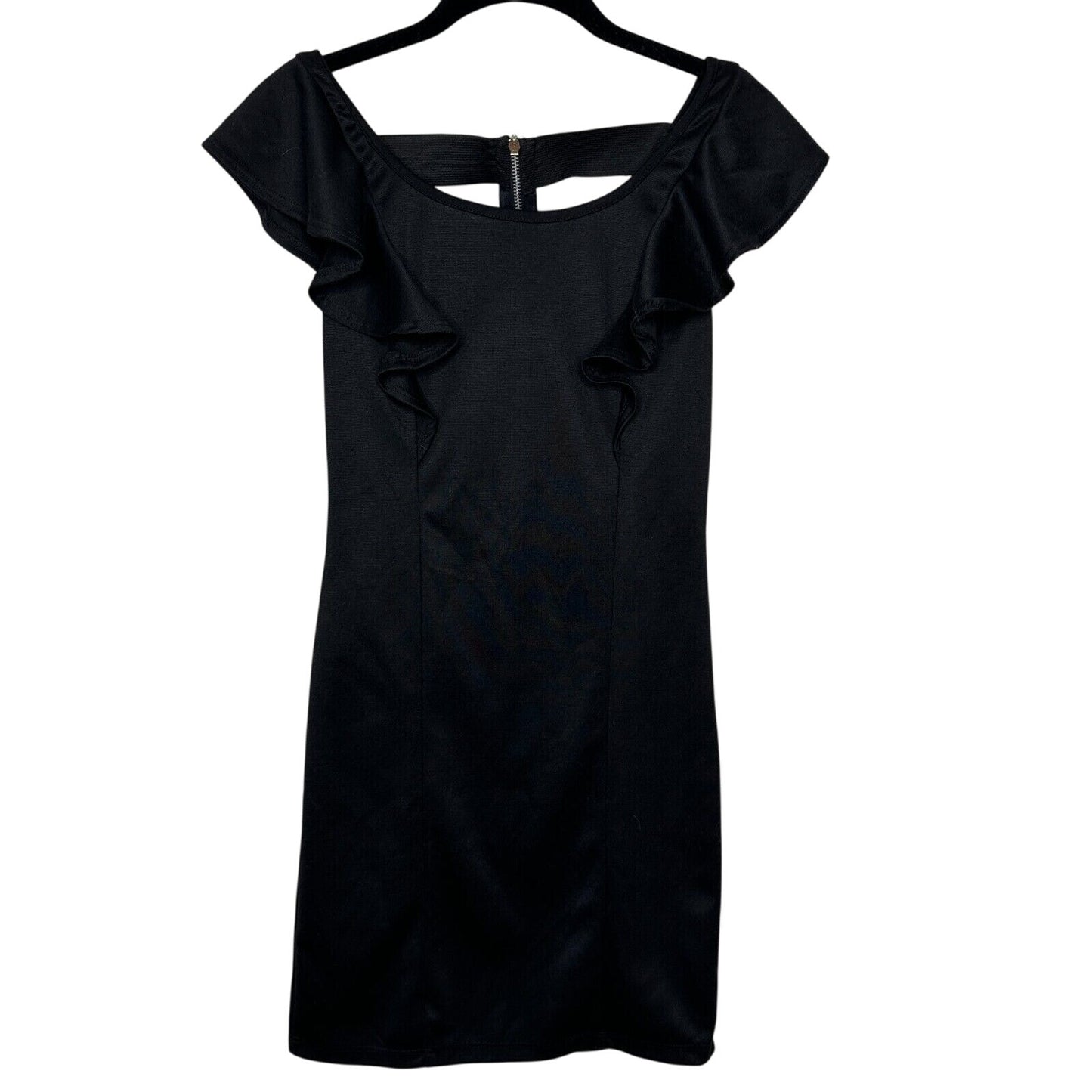 Sexy Satin Black Ruffle Sleeveless Mini Exposed Back T Design Small
