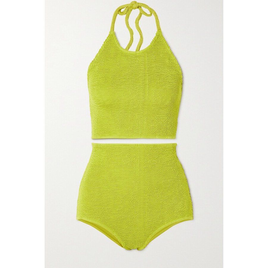 Bottega Veneta Chartreuse Seersucker Halterneck Bikini with Bag 42 / 6