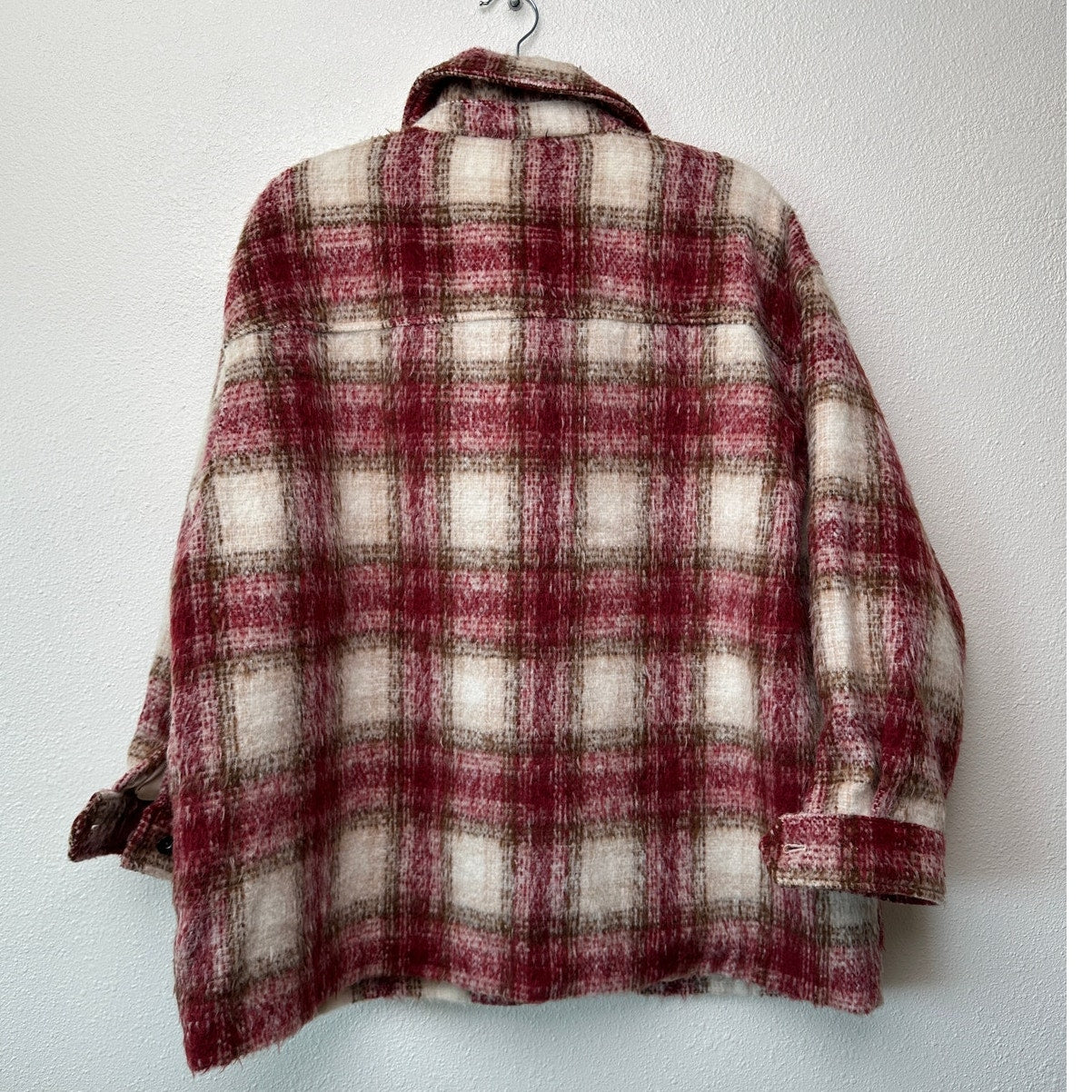 Zara Jacket Red Brown Cream Plaid Womens US XL Fuzzy