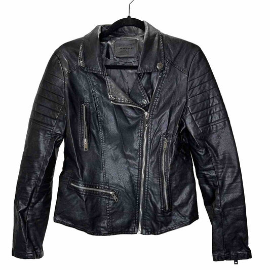 BlankNYC Black Faux Leather Zip Moto Jacket Quilted Shoulders & Back Design SM