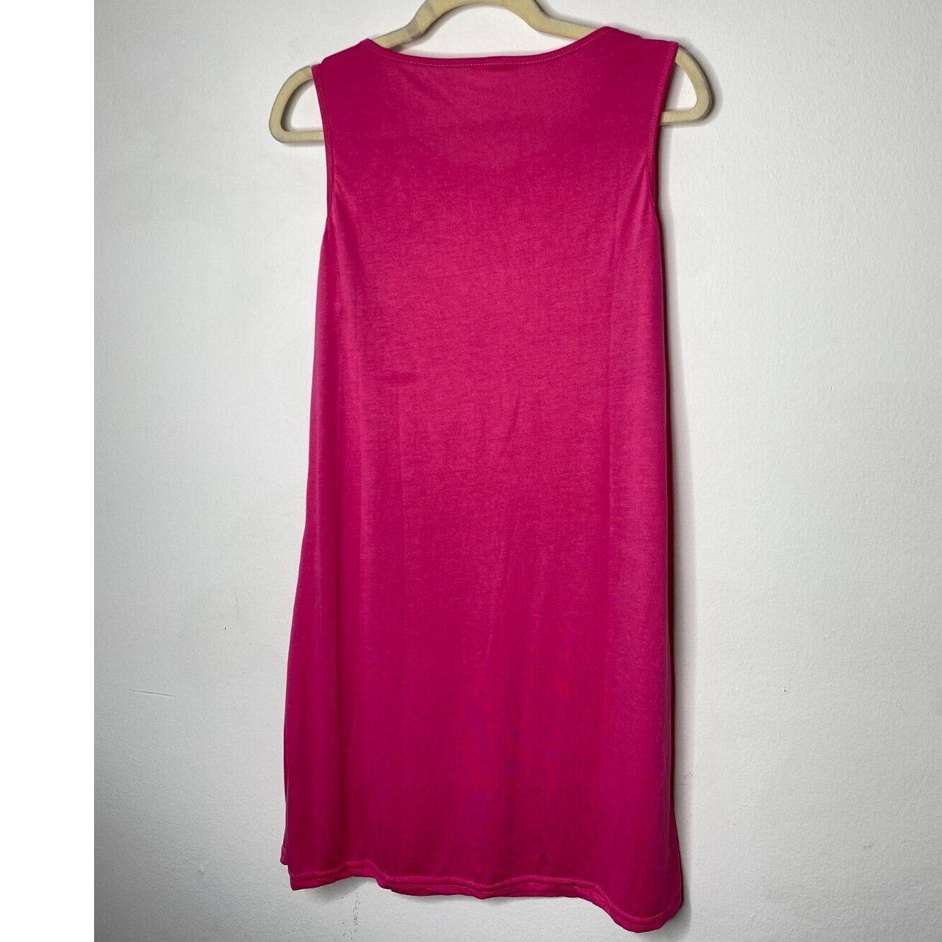 Sleeveless Hot Pink Stretch Knit Tank Mini Dress Scoop Neck Front Patch Pocket M