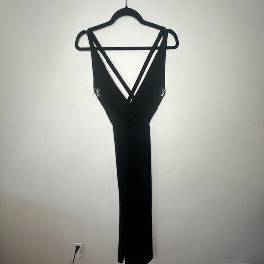 Reformation Sexy Black Vienna Maxi Deep-V Front Criss Cross Back High Slit XS