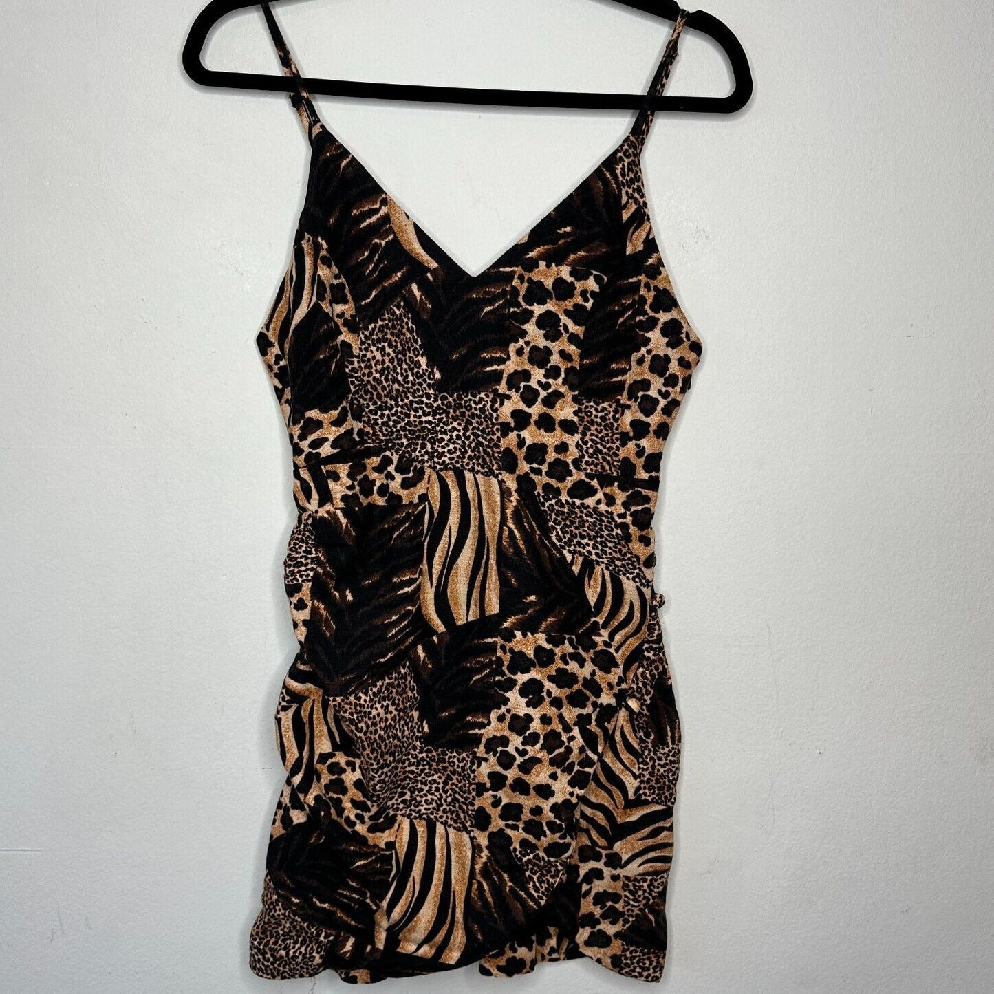 Urban Outfitters leopard Print V Neck Spaghetti Strap Tulip Hem Mini Dress Small