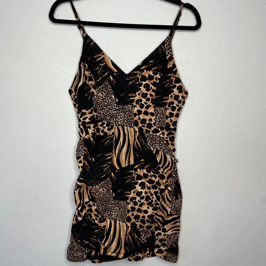 Urban Outfitters leopard Print V Neck Spaghetti Strap Tulip Hem Mini Dress Small