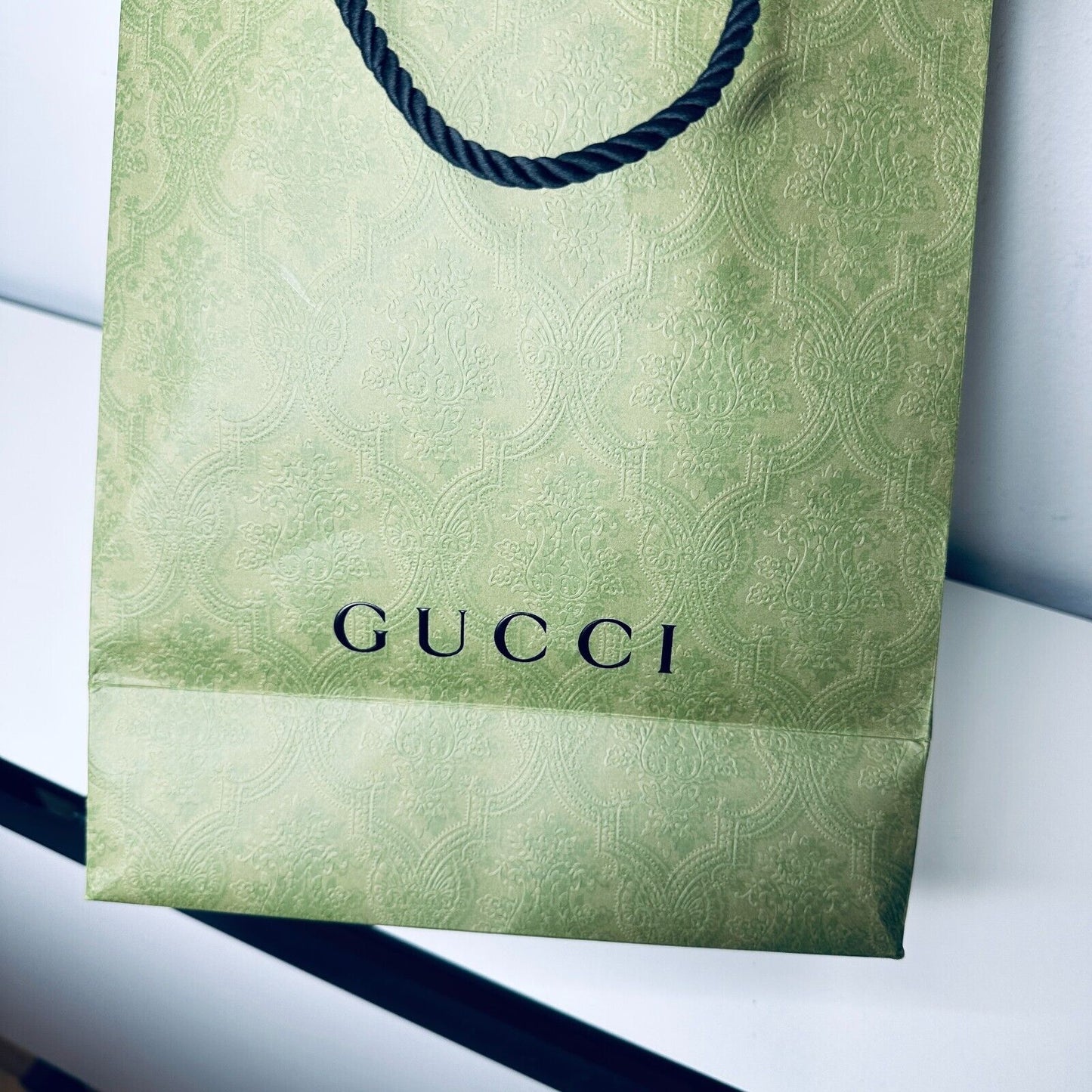 Gucci Embossed Green with Black Gucci Logo Gift Bag Rope Handle 100% Recycled
