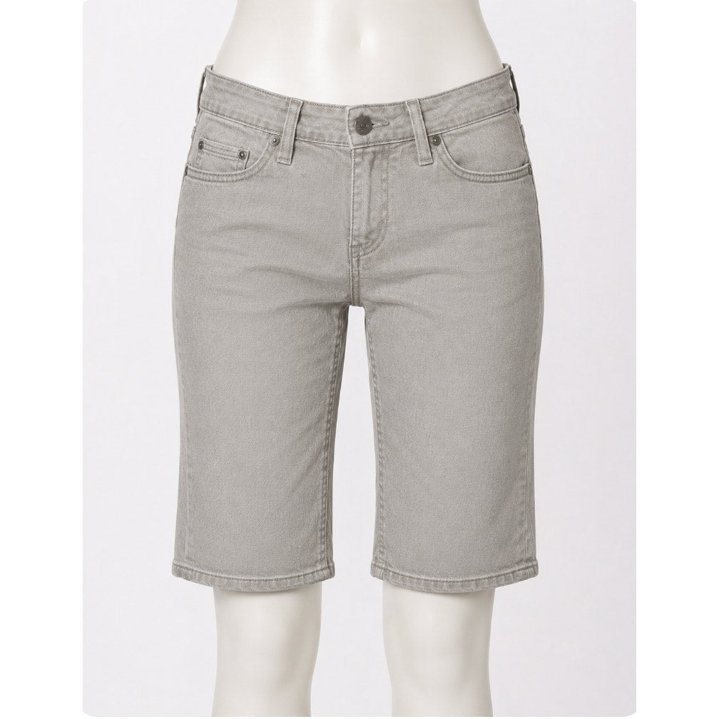 VTG Habitual Gray Taupe Low Rise Bermuda Long Line Design Pocket Denim Shorts 25
