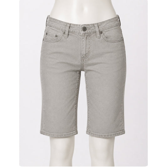 VTG Habitual Gray Taupe Low Rise Bermuda Long Line Design Pocket Denim Shorts 25