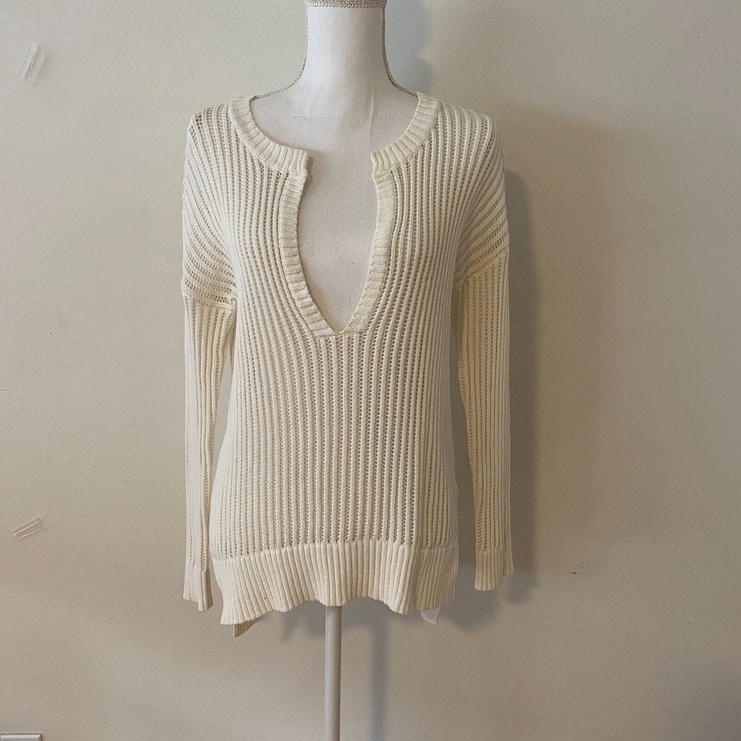 Revolve By The Way Ivory Pearl Sheer Knit Long Sleeve Sweater V-Neck Jumper S