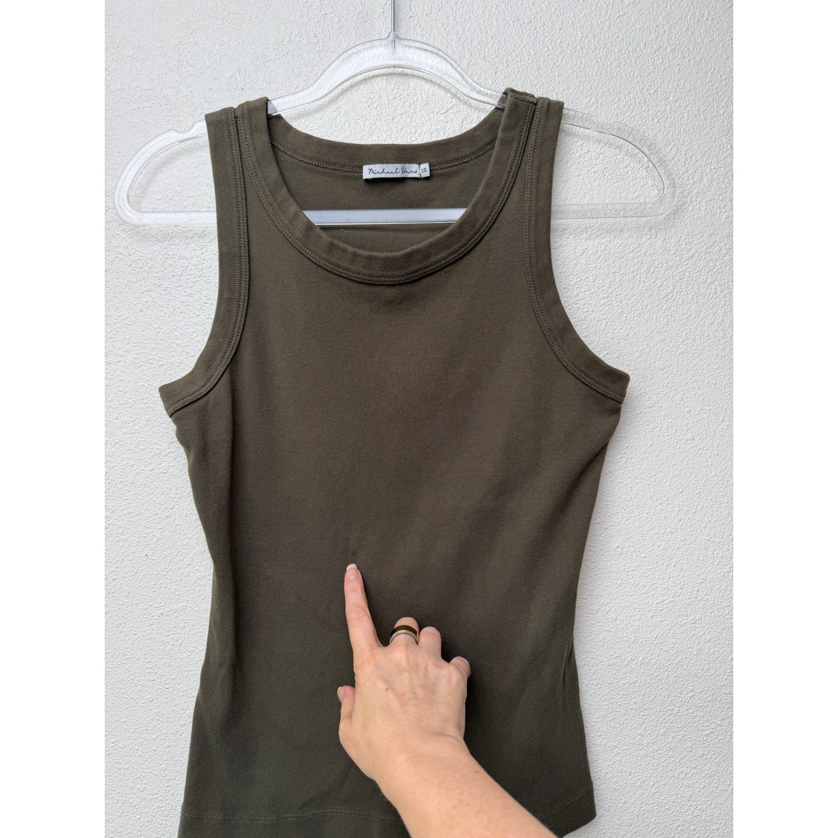 Michael Stars Olive Ribbed Cotton Tank Women OS