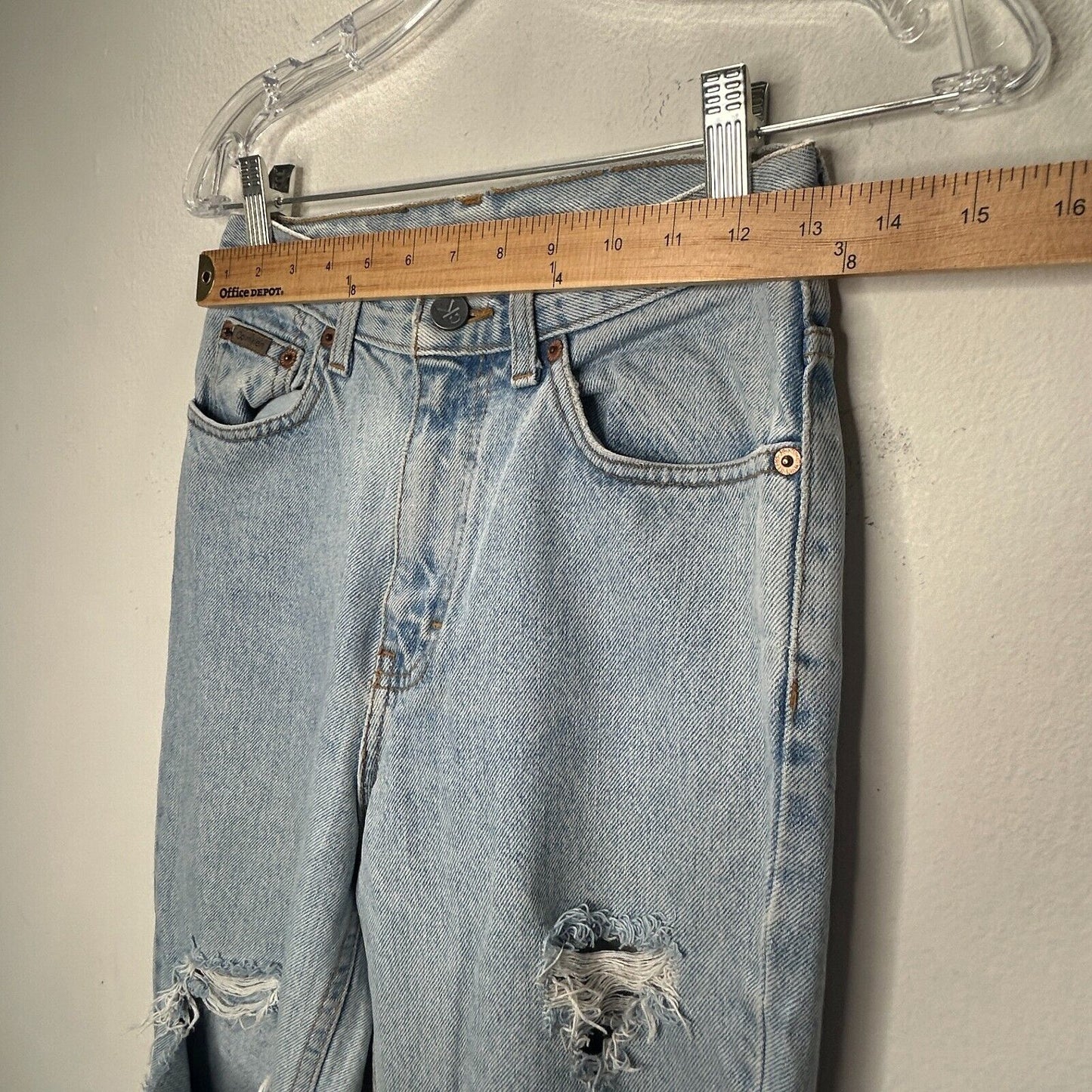 Calvin Klein Light Wash Distressed Cuffed High-Rise Jeans 4
