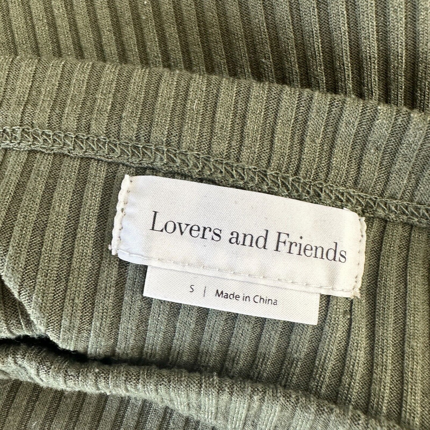 Lovers & Friends Army Green Square Neck Thin Strap Rib Knit Bodycon Mini Small