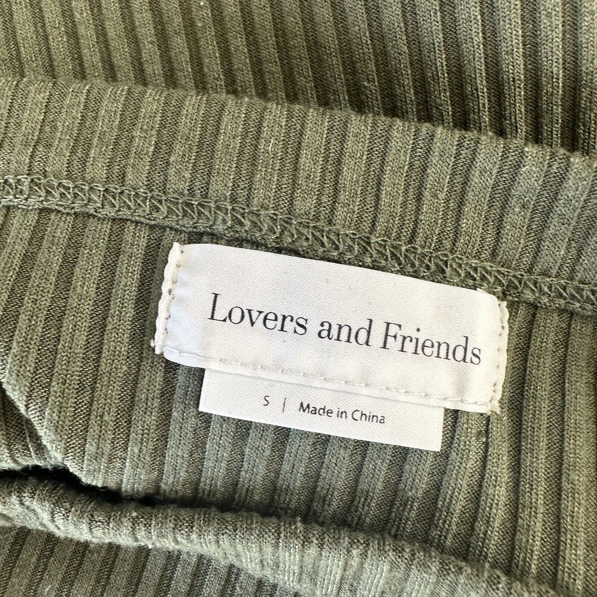 Lovers & Friends Army Green Square Neck Thin Strap Rib Knit Bodycon Mini Small