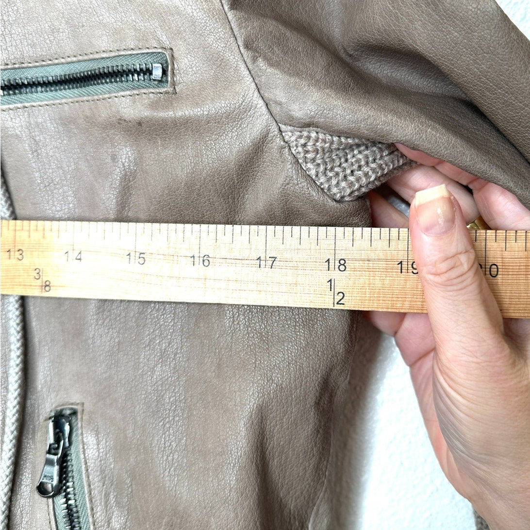 Haute Hoodie Fawn Taupe Lamb & Ribbed Knit Front Zip Hoodie Jacket S
