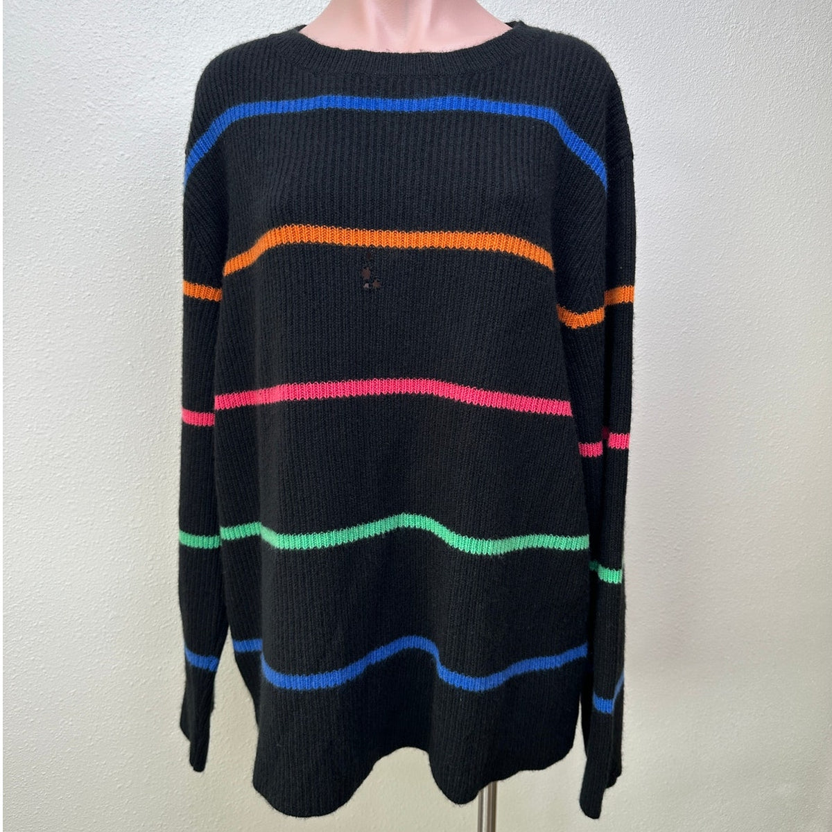 The Elder Statesman Black Multicolor Stripe Cashmere Sweater M