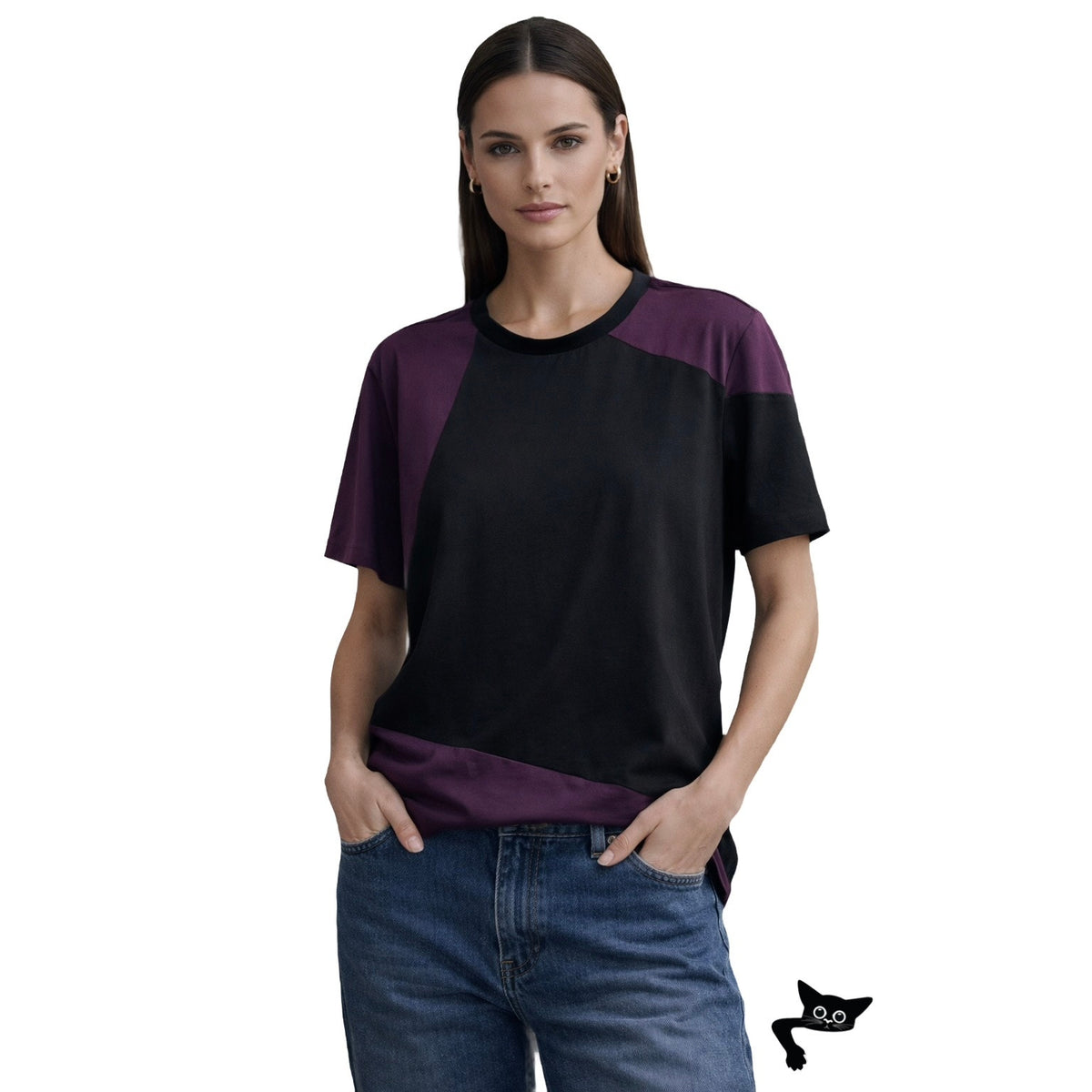 Paul Smith Tee Black Purple Womens US L Colorblock