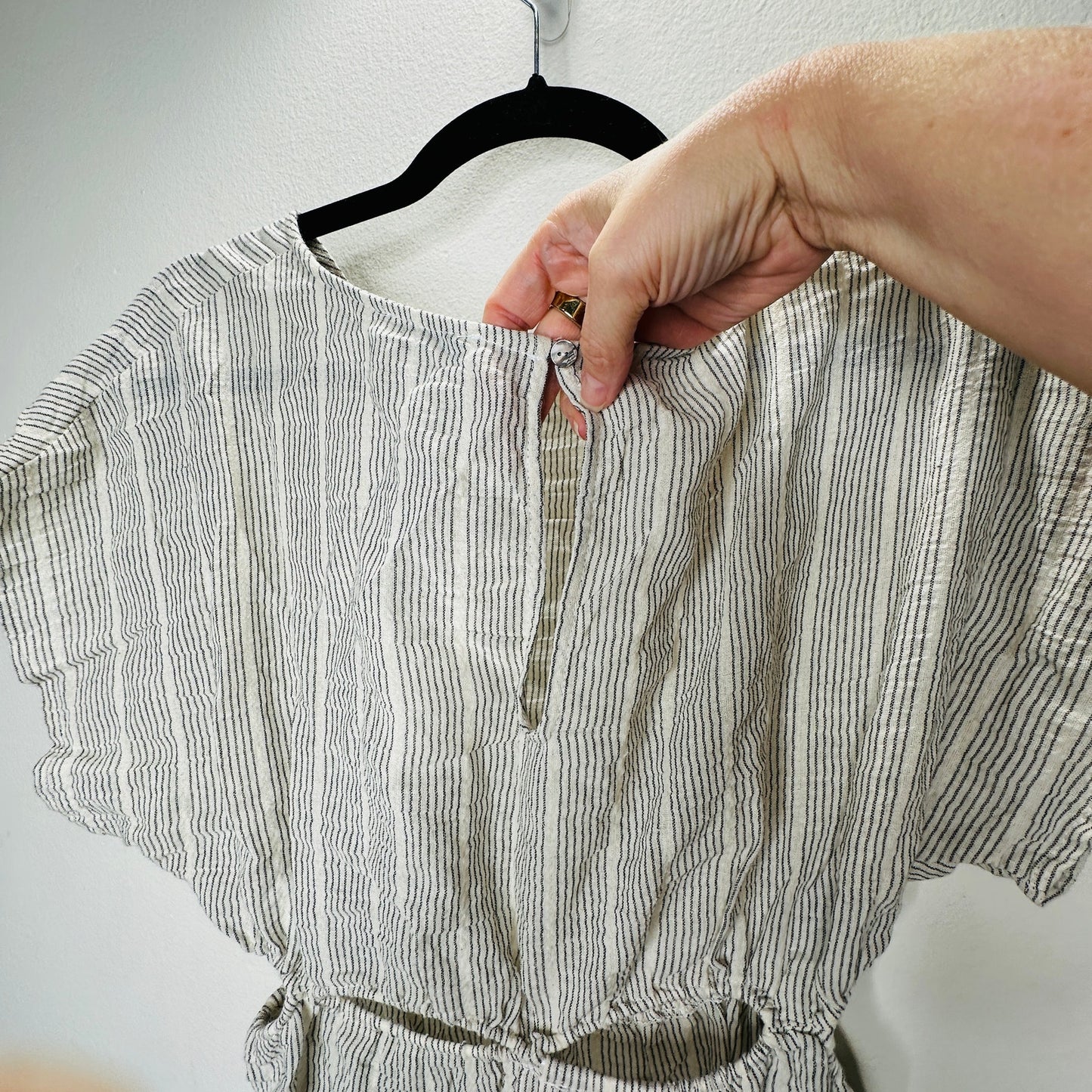 NWT Miou Muse Cream Black Striped Cutout Romper Small Linen Beach Resort Boho